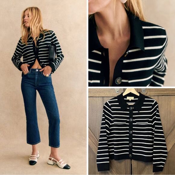 Sezane Sweaters - NEW Sezane Betty Cardigan | Merino Wool Button Front Striped Sweater sz Small